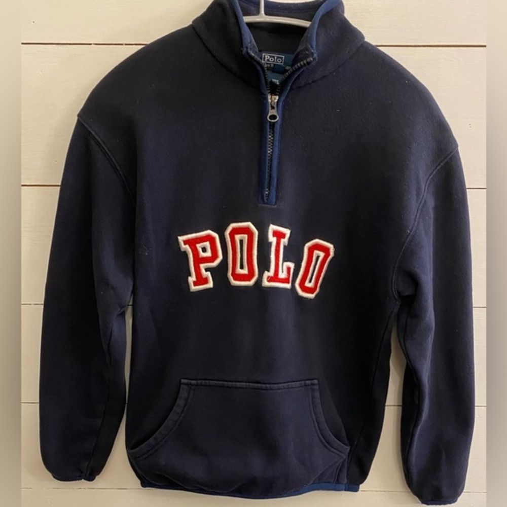 Polo‎ by Ralph Lauren Navy 1/4 Zip Boy’s Medium Pullover with Front Pouch